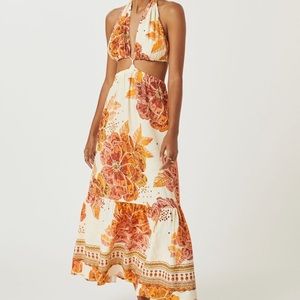 New FARM Rio x Anthropologie Floral Maxi Cut Out Maxi Dress